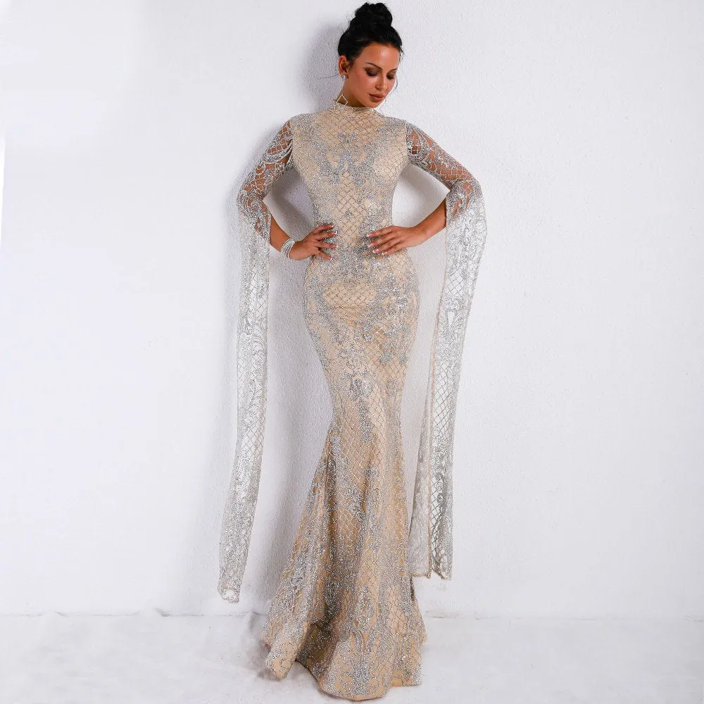Women's Long Sleeve Glitter Dress With High Neck