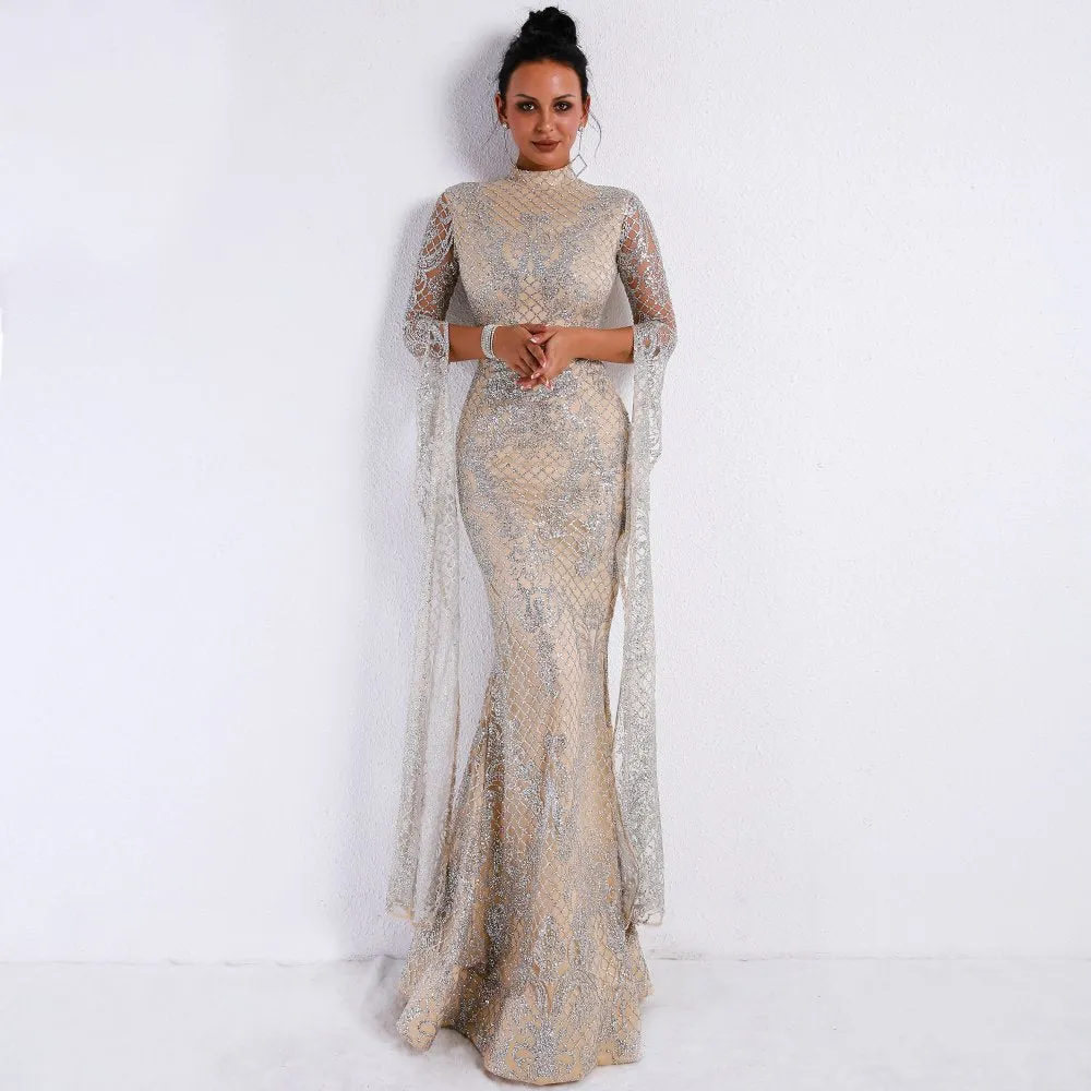 Women's Long Sleeve Glitter Dress With High Neck
