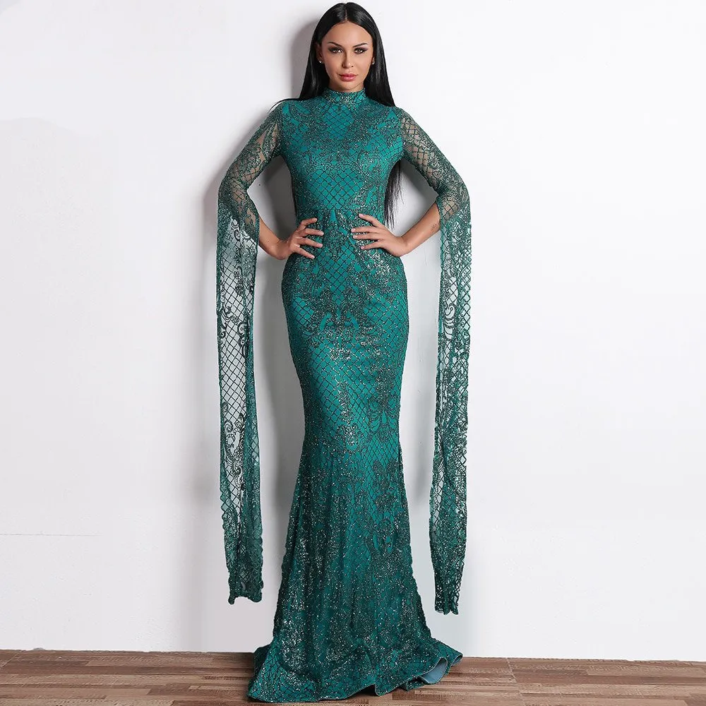 Women's Long Sleeve Glitter Dress With High Neck