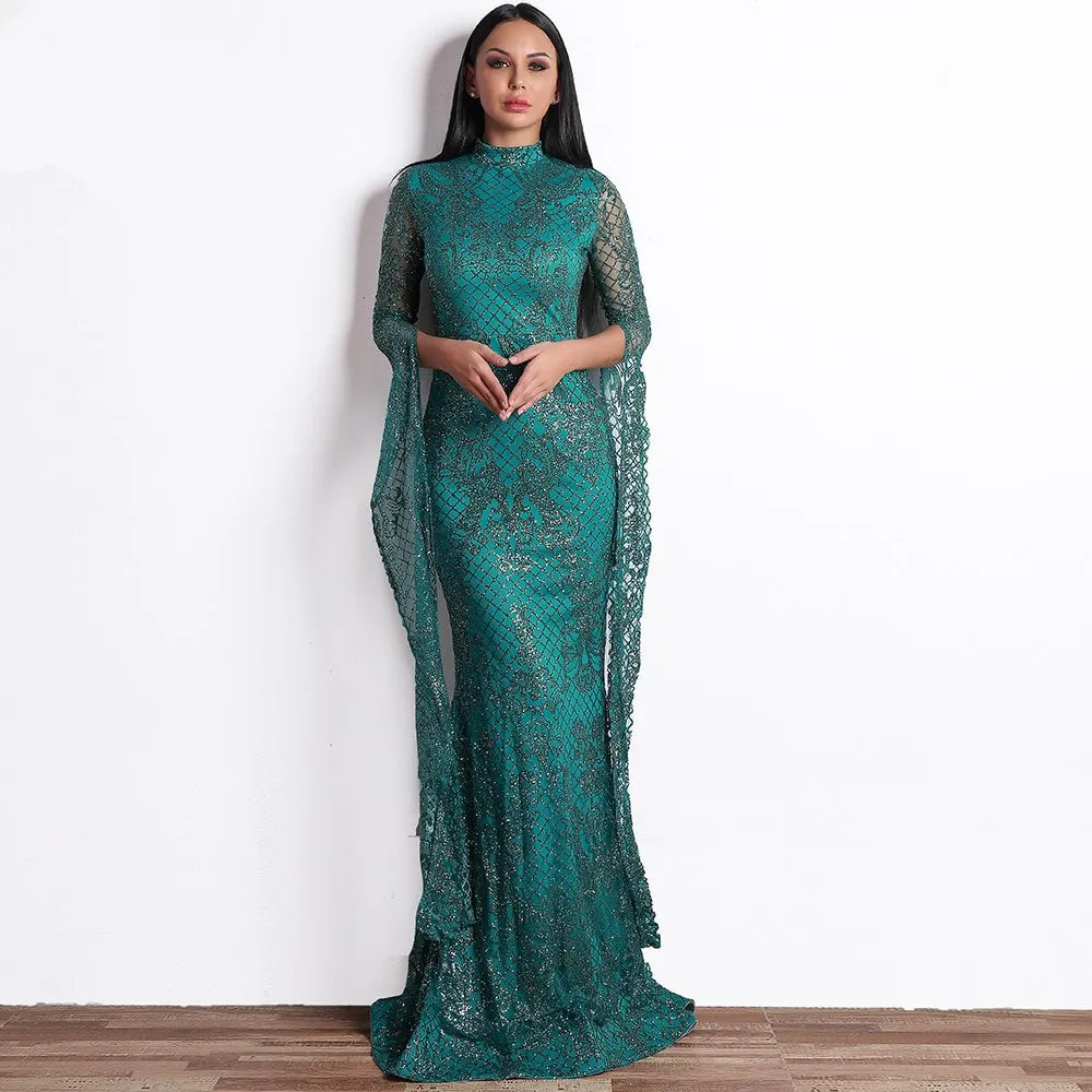 Women's Long Sleeve Glitter Dress With High Neck