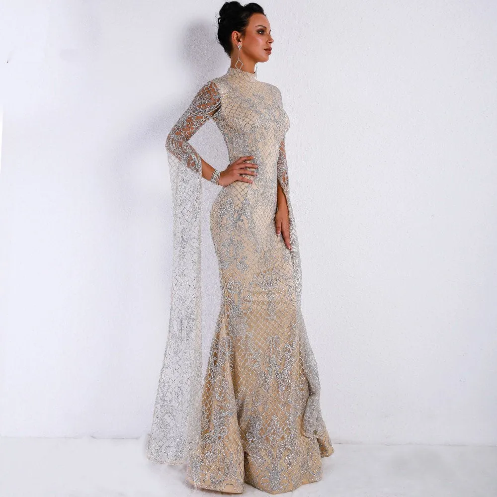 Women's Long Sleeve Glitter Dress With High Neck