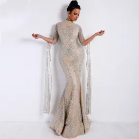 Women's Long Sleeve Glitter Dress With High Neck