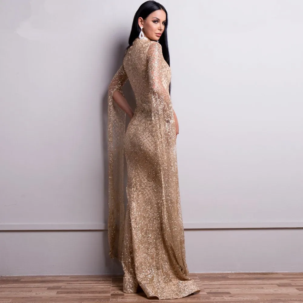 Women's Long Sleeve Glitter Dress With High Neck