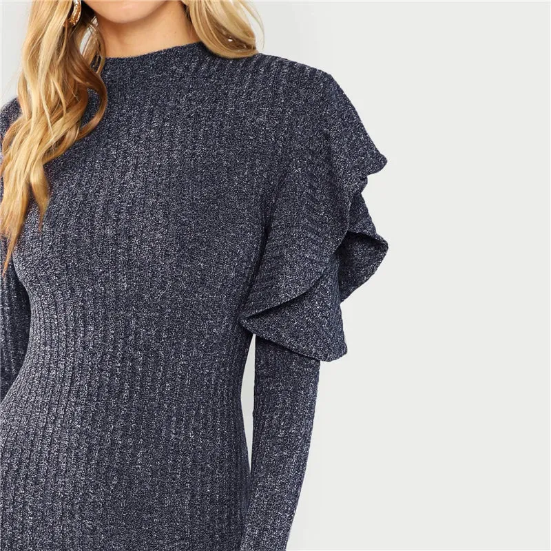 Women's Long Sleeve Ruffle Bodycon Maxi Dress