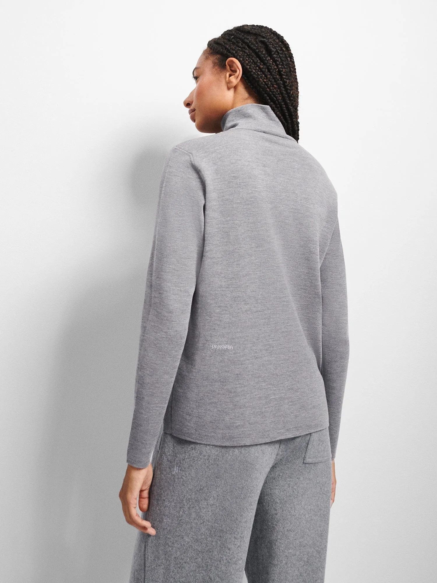 Womens Regenerative Merino Wool Half-Zip Sweater—grey marl