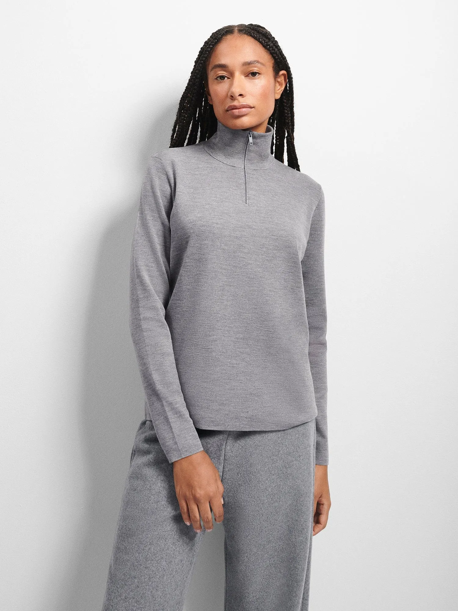 Womens Regenerative Merino Wool Half-Zip Sweater—grey marl