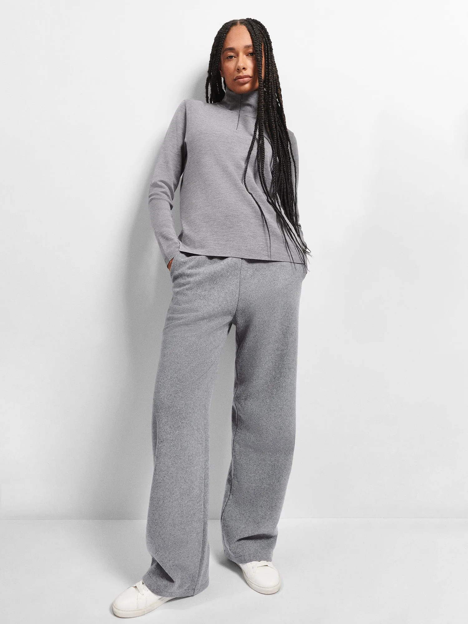 Womens Regenerative Merino Wool Half-Zip Sweater—grey marl