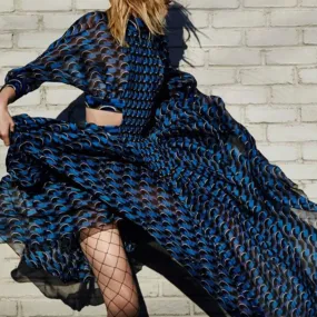 Women's Spring A-Line High-Waist Long Dress With Print