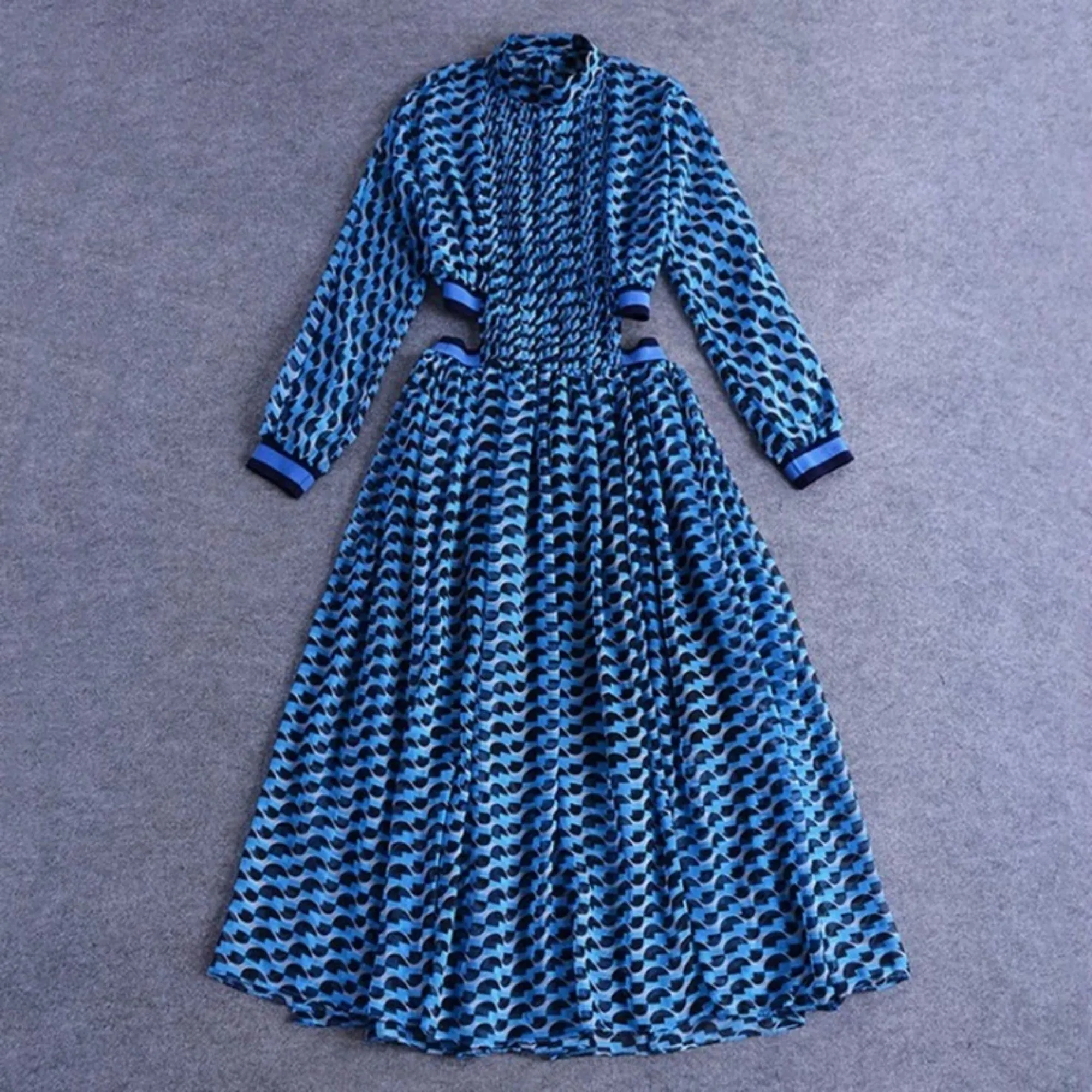 Women's Spring A-Line High-Waist Long Dress With Print
