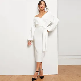 Women's Spring Casual Belted V-Neck Dress