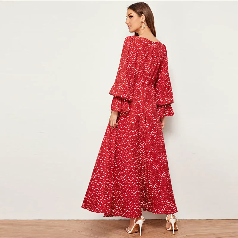 Women's Spring High-Waist Long Dress With Print