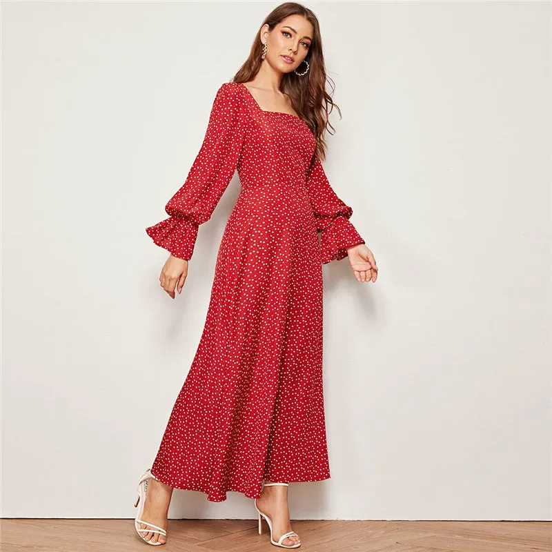 Women's Spring High-Waist Long Dress With Print