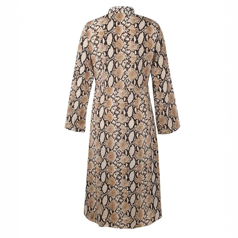 Women's Spring/Summer Chiffon Single-Breasted Long-Sleeved Maxi Dress With Snake Print