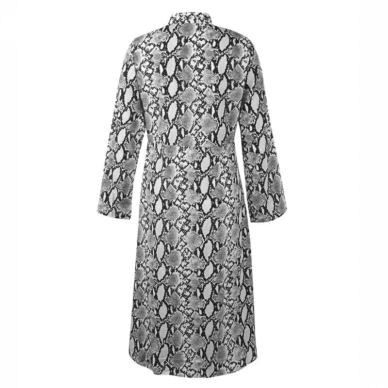 Women's Spring/Summer Chiffon Single-Breasted Long-Sleeved Maxi Dress With Snake Print