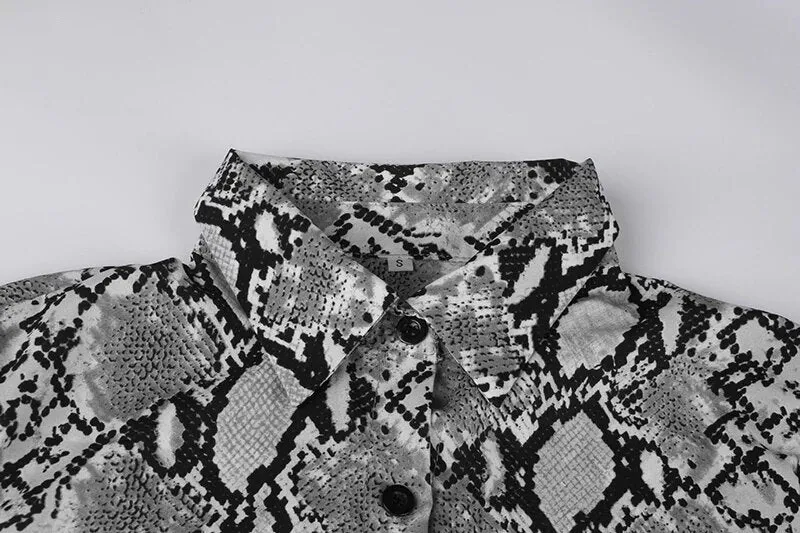 Women's Spring/Summer Chiffon Single-Breasted Long-Sleeved Maxi Dress With Snake Print