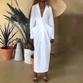 Women's Summer V-Neck Long-Sleeved High-Waist Dress