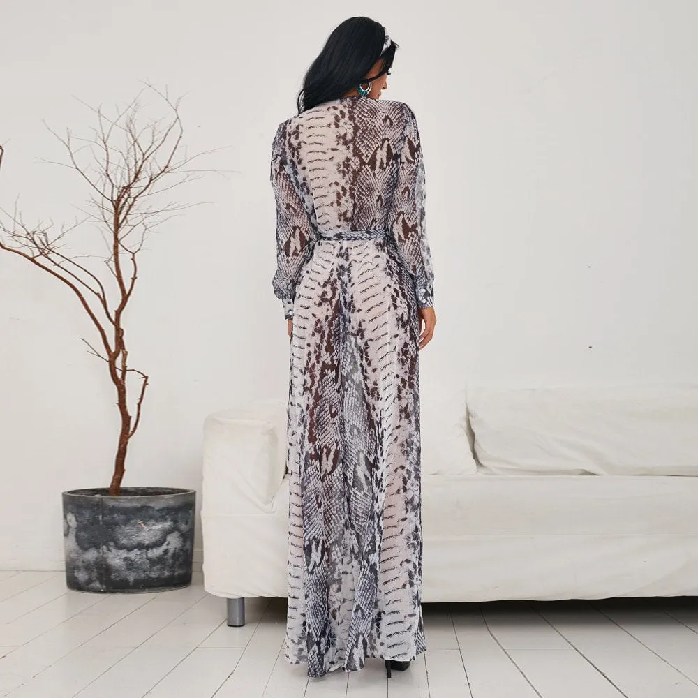 Women's V-Neck Long-Sleeve Floor-Length Dress